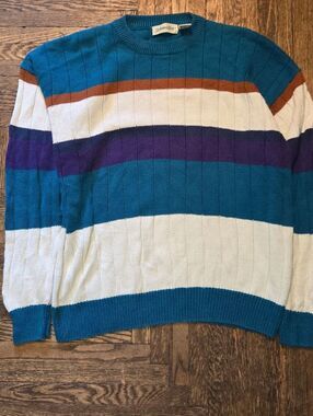 VTG St. John's Bay Men's Striped Cotton Ramie Pullover Crew Neck Sweater XL